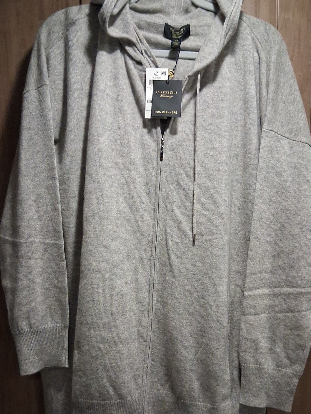 Charter Club Women's Light Gray Cashmere-Blend Zip Hoodie